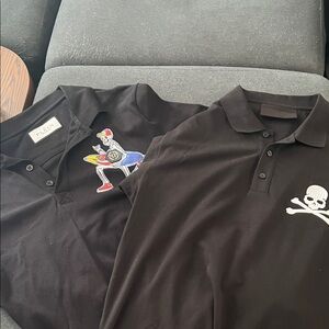 Philipp Plein Black Polos with Colorful Skeleton Surf Patch